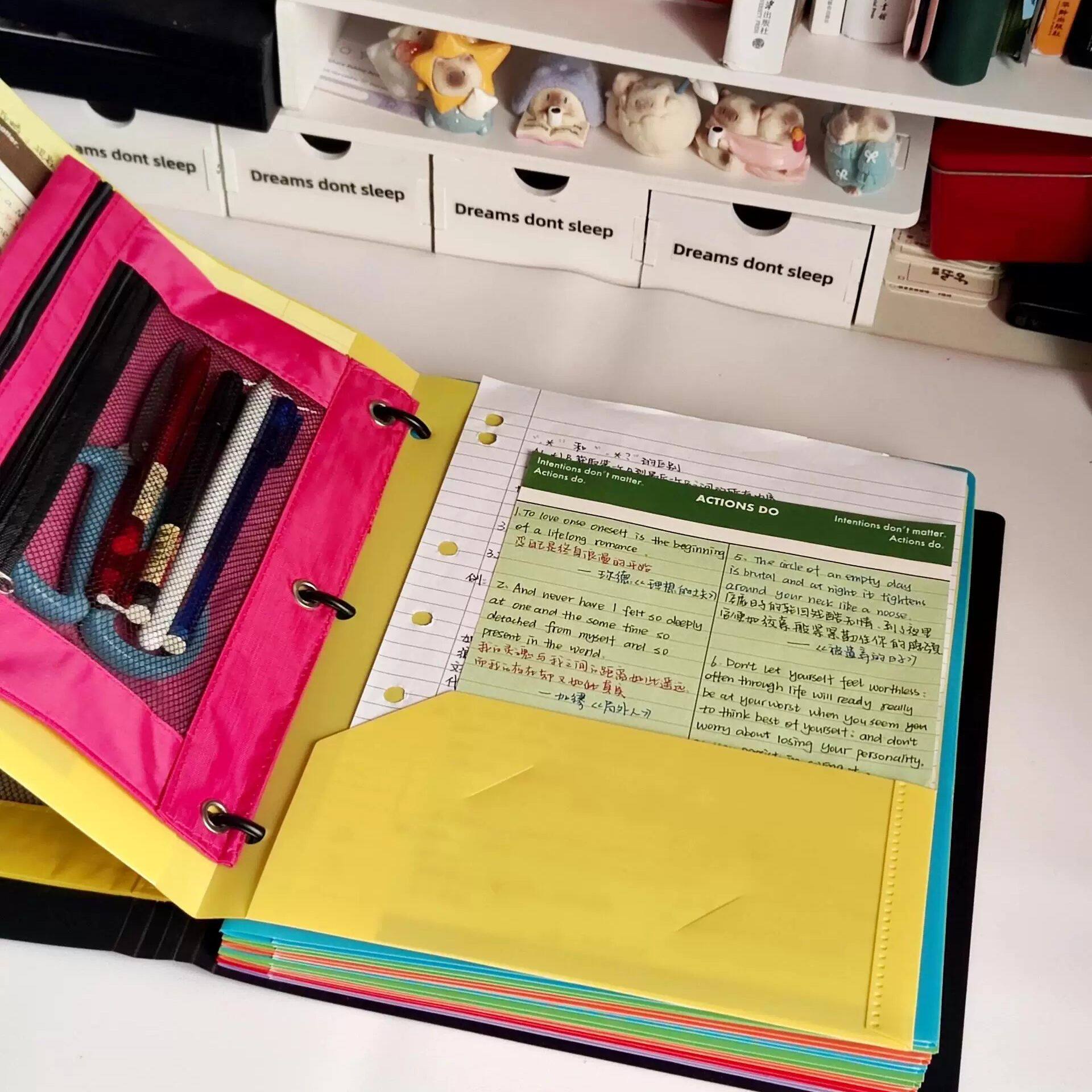 美式外贸A4活页文件夹三孔学生办公考研试卷资料多功能科目收纳册
