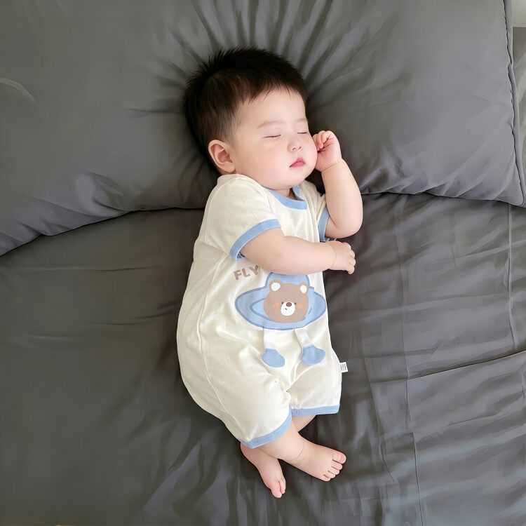 小月龄宝宝夏天衣服婴儿连体衣纯棉A类男宝睡衣夏季短袖无骨哈衣
