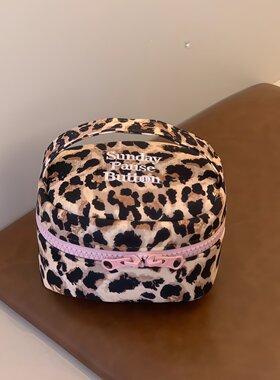 甜辣粉豹纹小方包立体化妆包女大容量收纳小包便携旅行收纳化妆包
