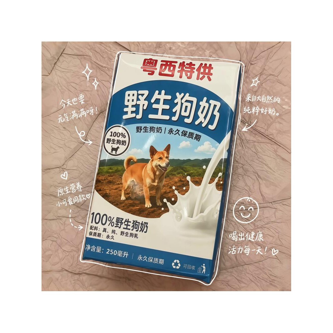 野生狗奶贴纸趣味整蛊恶作剧牛奶盒砖奶四面包装永久野生狗奶装饰