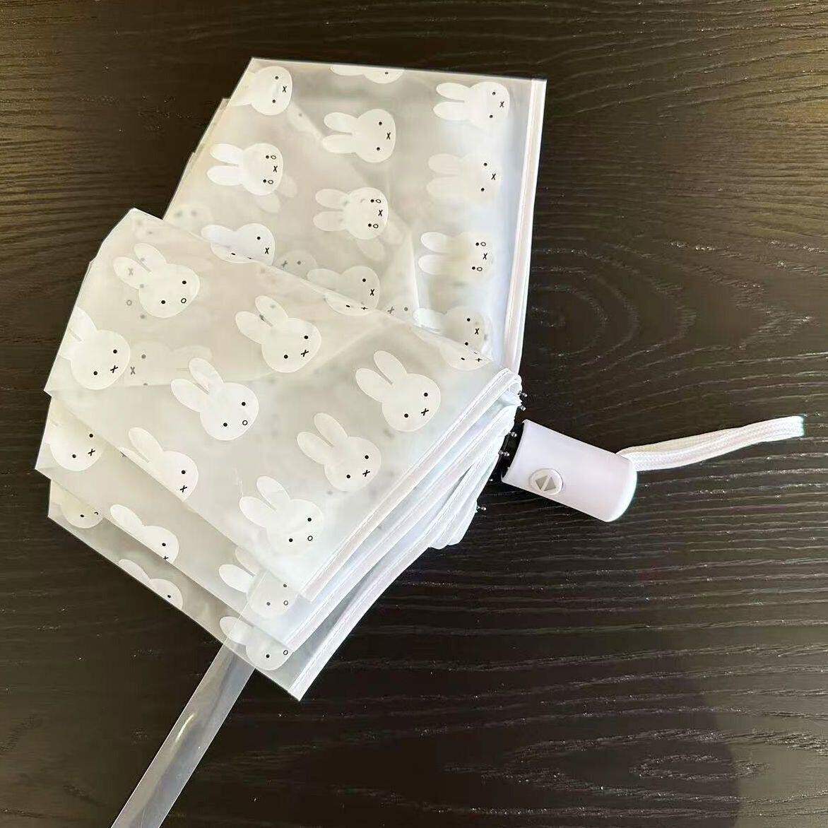 小兔子磨砂晴雨两用清新透明雨伞可爱学生全自动便携儿童卡通折叠