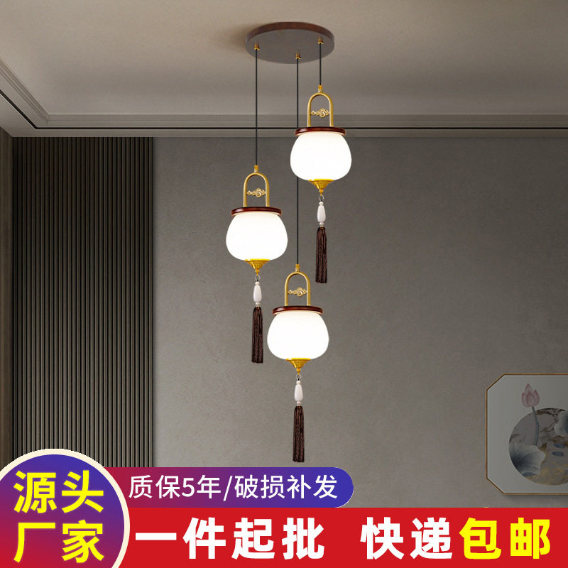 新中式楼梯长吊灯复式楼别墅旋转楼梯间吊灯中国风餐厅书房灯具图片