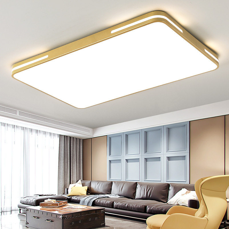 2021新款金色吸顶灯简约led长方形家用客厅灯室内房间圆形卧室灯