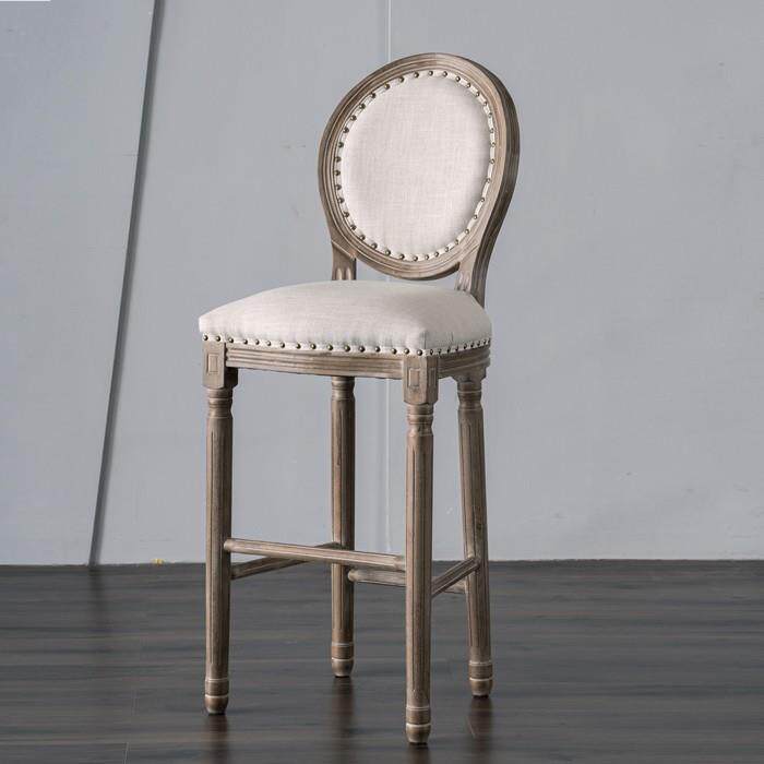 美式实木吧椅仿古吧台椅家用欧式复古靠背酒吧椅高脚椅藤编高吧椅