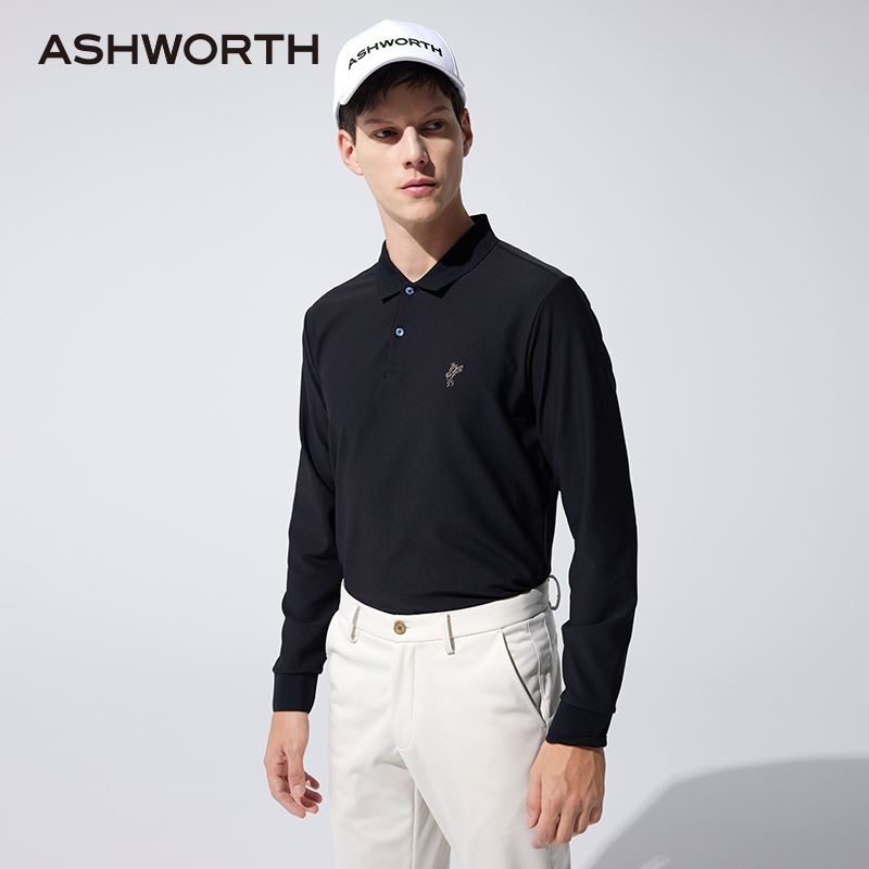[弹力]ashworth雅狮威 高尔夫男装运动休闲长袖翻领t恤polo衫男