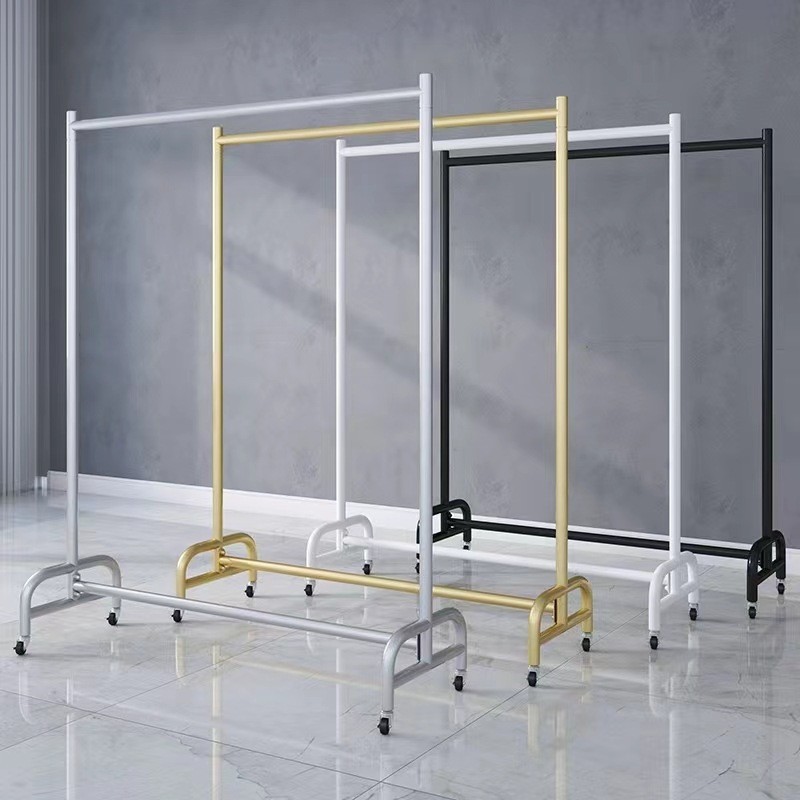 服装店展示架带轮子水管衣架中岛服装架移动陈列架侧挂衣架子落地