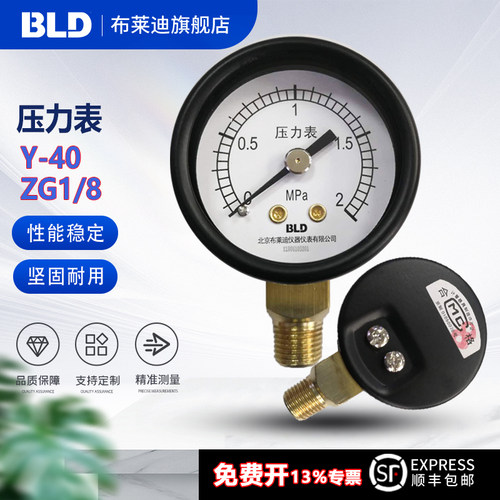 BLD北京布莱迪Y-40一般压力表 2.5级 ZG1/8螺纹 径向 0~2Mpa