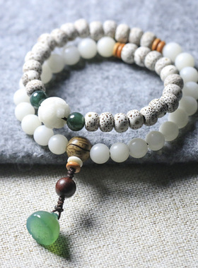 南山非遗文创设计款菩提根星月菩提手串绿玛瑙雕吊坠多圈佛珠手链