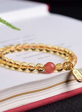 南山非遗文创黄水晶单圈刻面手链925配件时尚简约男女生款手串