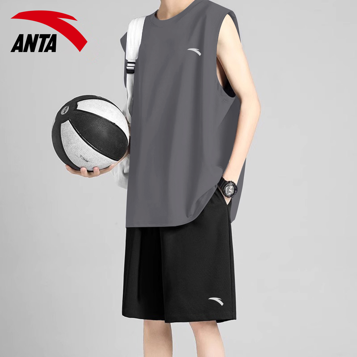 安踏运动速干背心套装男夏季新款冰丝透气无袖短裤跑步篮球运动服