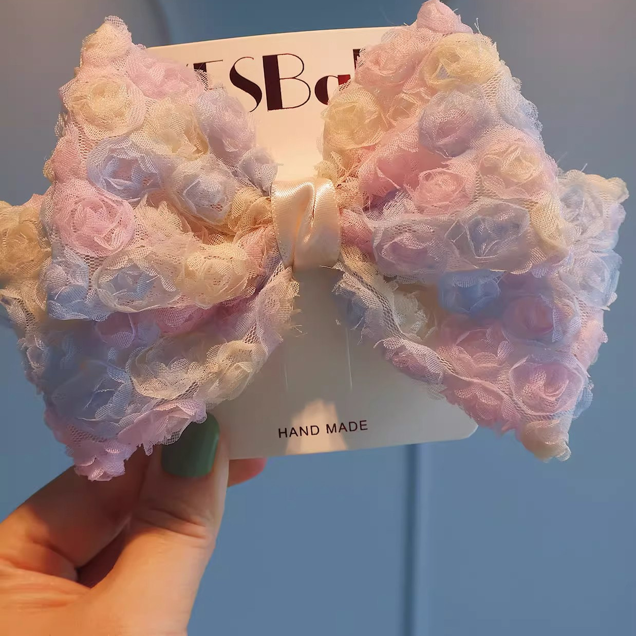 立体花朵梦幻双层蝴蝶结发夹女孩甜美顶夹发卡儿童后脑勺公主头饰