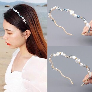 复古简约几何波浪珍珠发箍高级感水钻头箍女外出超仙压发发卡头饰