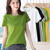 减龄女装 百搭小圆领棉质短袖 大码 基础款 纯色体恤上衣夏 t恤女夏季