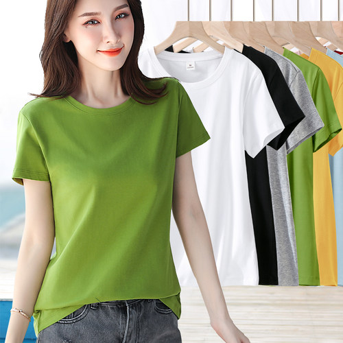棉质圆领减龄百搭女士短袖上衣夏