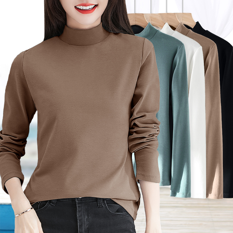 中半高领加厚保暖长袖t恤打底衫