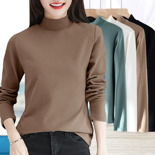 Демисезонный базовый приятный телу хлопковый лонгслив, термобелье для матери, высокий воротник, для среднего возраста