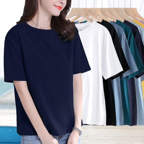夏季纯棉大码体恤衫宽松圆领短袖