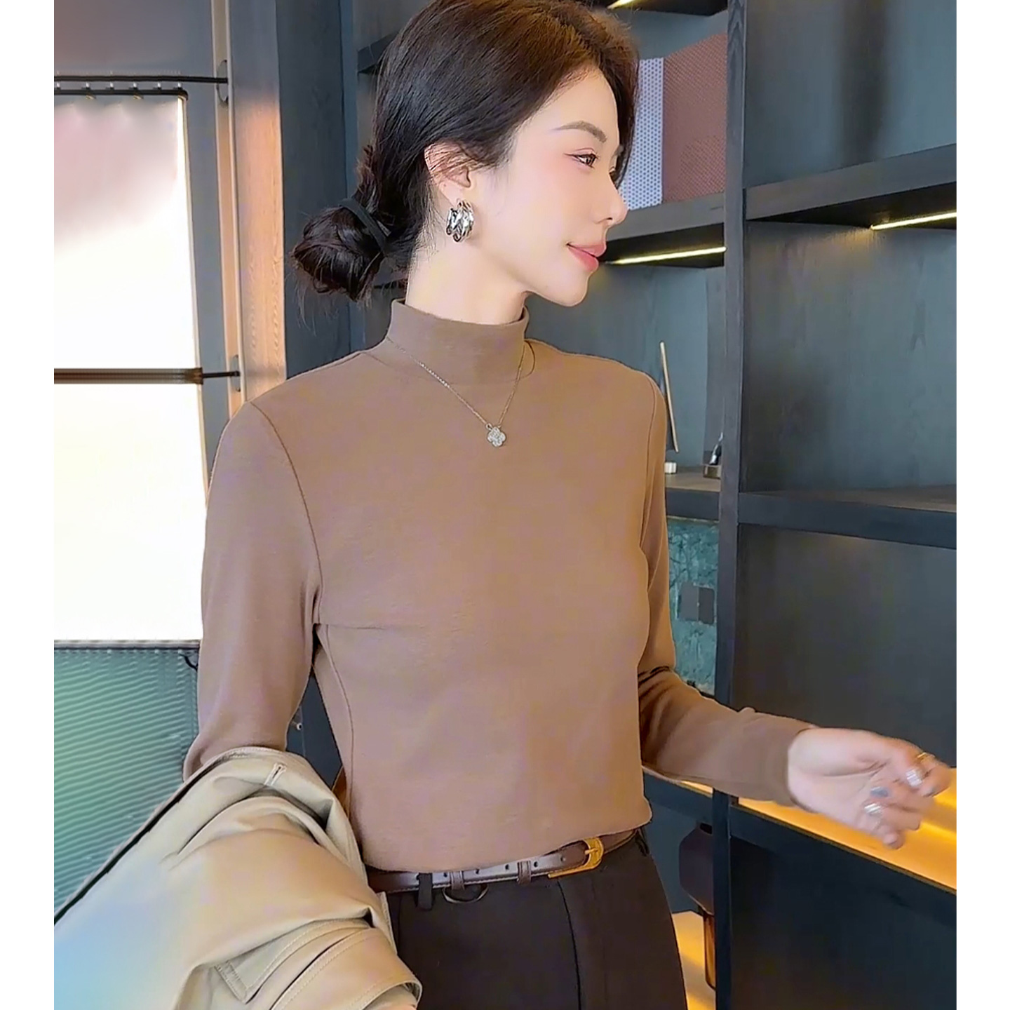 精梳棉中领打底衫女加厚保暖秋衣