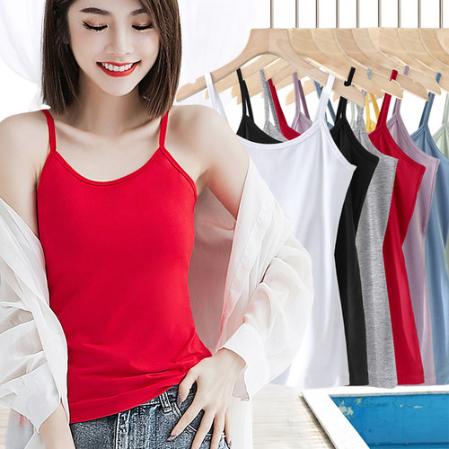 大红色棉质吊带小背心女内搭打底