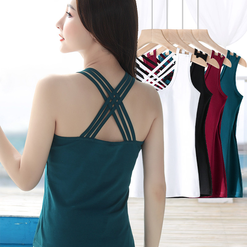 螺纹棉质纯色美背内搭吊带背心女