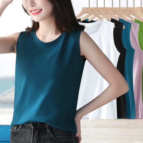 棉质圆领直筒百搭无袖t恤女夏季