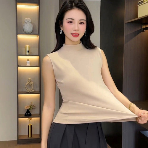 加厚半高领修身无袖背心打底衫女
