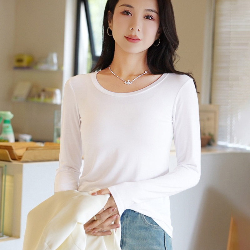 莫代尔长袖打底衫女内搭圆领薄款内衣修身紧身白色百搭显瘦上衣