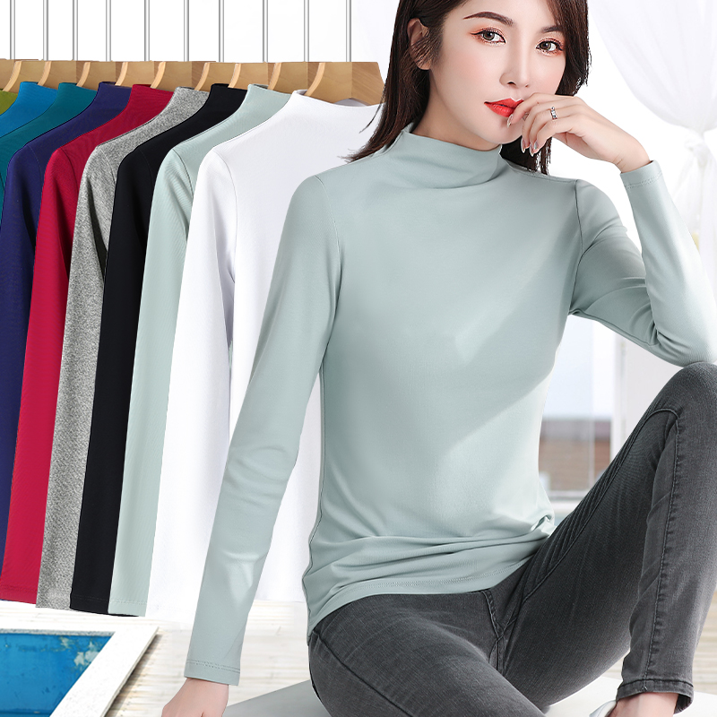 中领半高领修身内搭上衣打底衫女