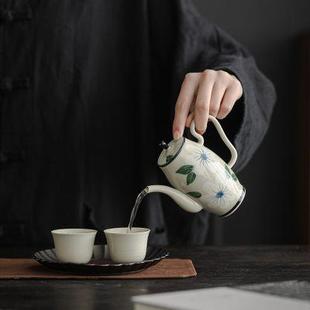 家用陶瓷泡茶壶山茶花草木灰功夫茶具文人器 纯手绘仿宋贵妃壶中式
