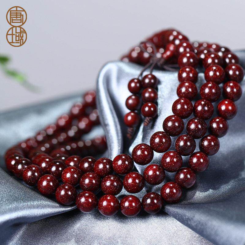 热销唐域印度爆满金星小叶紫檀手串高密老料108颗念珠佛珠男女木