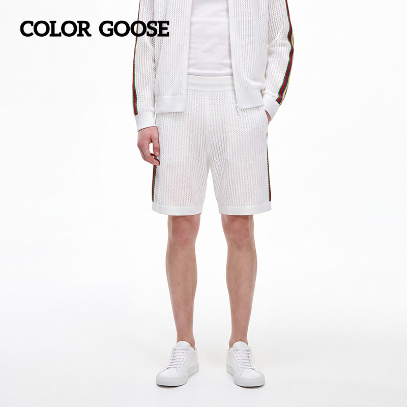 COLOR GOOSE26秋冬新品男女同款花头鹅条纹棉质休闲日常针织短裤