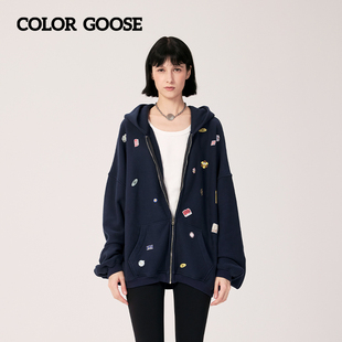 COLOR GOOSE26春夏新品男女同款经典休闲彩绘棉质宽松连帽卫衣