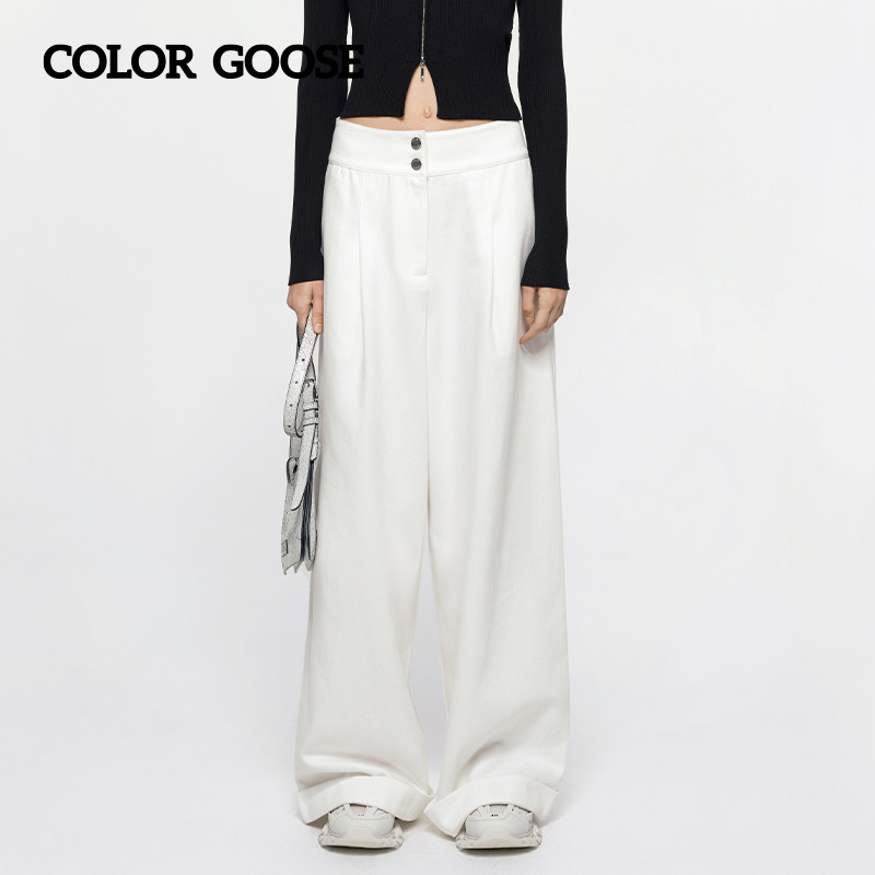 COLOR GOOSE春夏女士高腰直筒宽松显瘦百搭阔腿休闲裤牛仔裤