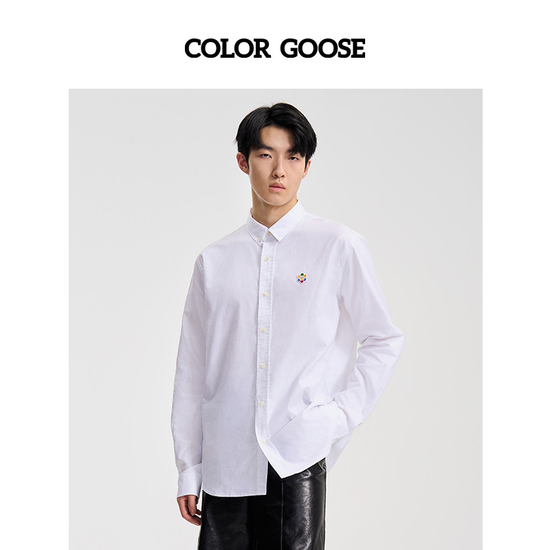 COLOR GOOSE彩鹅 春夏经典logo标纯色通勤休闲长袖衬衫男 男款