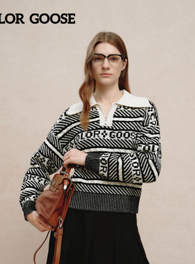 COLOR GOOSE彩鹅24秋冬新女士时尚休闲拉链翻领针织套头毛衫毛衣
