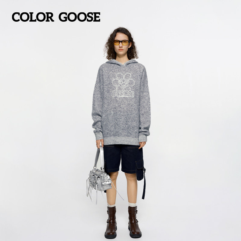 COLORGOOSE春夏连帽提花针织衫图片