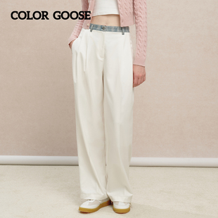 白色休闲宽松长裤 春夏女士高腰显瘦阔腿裤 GOOSE彩鹅 COLOR