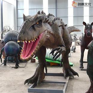 户外景观互动装置会动会叫大恐龙硅胶表皮仿真机械龙霸王龙