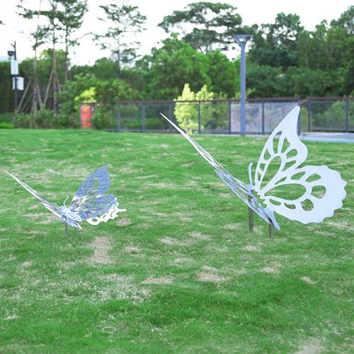 不锈钢镂空蝴蝶雕塑户外公园林草坪铁艺发光仿真镜面景观摆件装饰