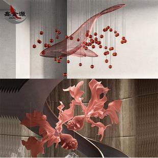 不锈钢镂空悬挂鲸鱼雕塑网格海豚景观空中吊饰金鱼艺术装置摆件