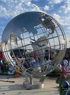 户外大型不锈钢地球仪雕塑金属镂空铁艺空心球简约装饰校园落地