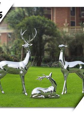不锈钢鹿雕塑定制金属拉丝镂空几何镜面鹿园林景观户外售楼处摆件