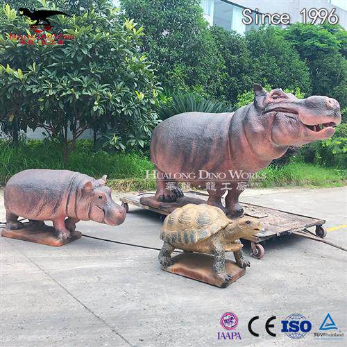 仿真史前动物乌龟河马机械电动动物模型不夜城中庭引流摆件