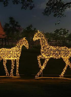 户外园林景观金属铁艺不锈钢镂空马雕塑模型小区草坪动物装饰摆件