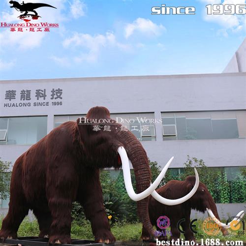 动物模型玩具仿真猛犸象粘毛手工艺品公园展览馆博物馆电动摆件