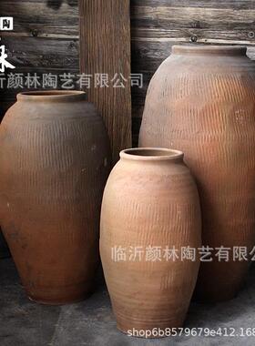 翁缸粗陶装饰做旧陶罐复古落地花瓶组合禅意土罐仿古中式艺术老罐