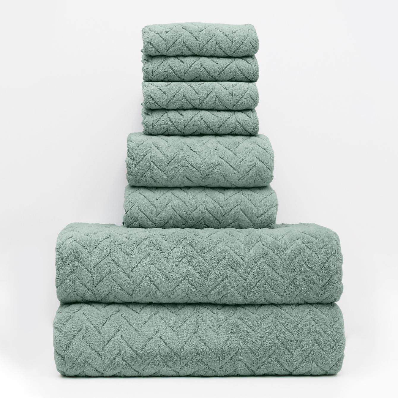 八件套珊瑚绒方巾毛巾浴巾素色家用洗浴洗脸吸水柔软家用套装