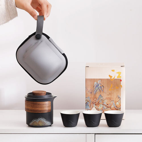 国潮创意便携式快客杯户外露营茶具泡茶壶茶杯旅行茶具小套装定制