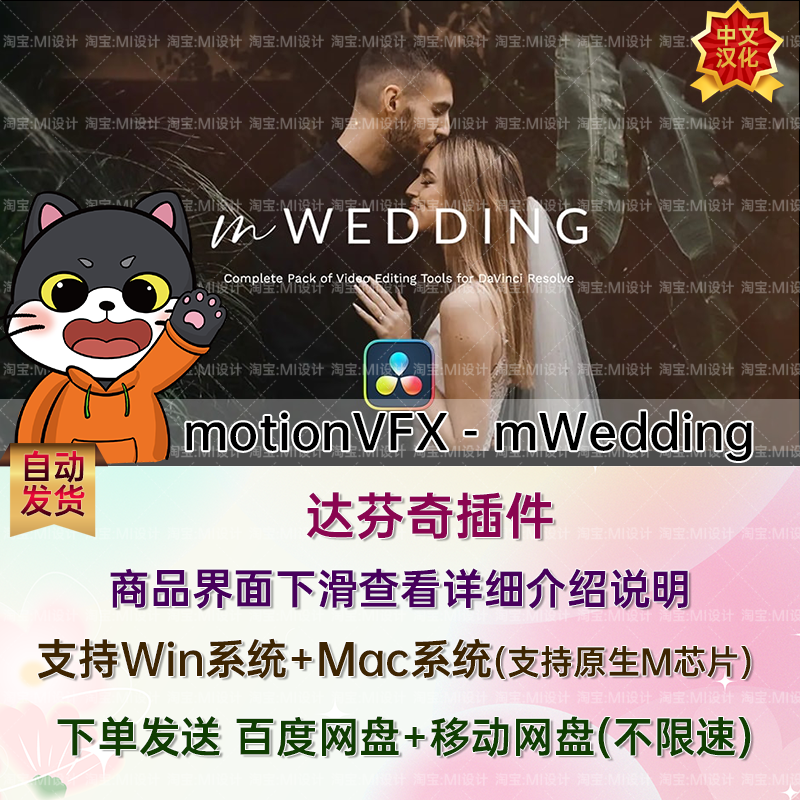 中文50个爱情婚礼MV视频剪辑调色转场文字排版达芬奇插件mWedding