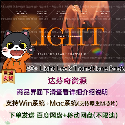 40+独特的漏光过渡动态发光效果和胶片风格达芬奇模板 Light